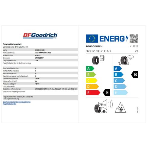 Gumiabroncs BFG 37X12.50R17 KO2 LRC RWL tranzakciós gumi