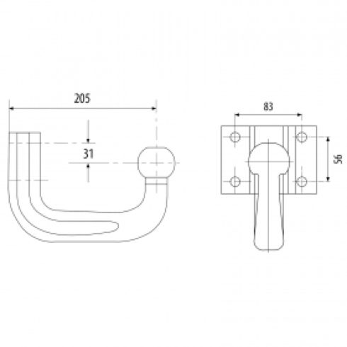 Felcsavarozható vonógömb 31 mm mély univerzális gömbfej 83x56 mm pótkocsi csatlakozóhoz