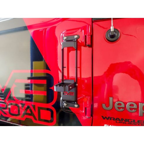 Bejárati lépcsős futódeszka beléptető készlet fekete Jeep Wrangler JL 18- DV8 Offroad STJL-01 ajtópántra szerelt lépcsőpár 1 személyre